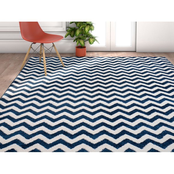 Well Woven Sydney Chevron Rustic Area Rugs, Blue