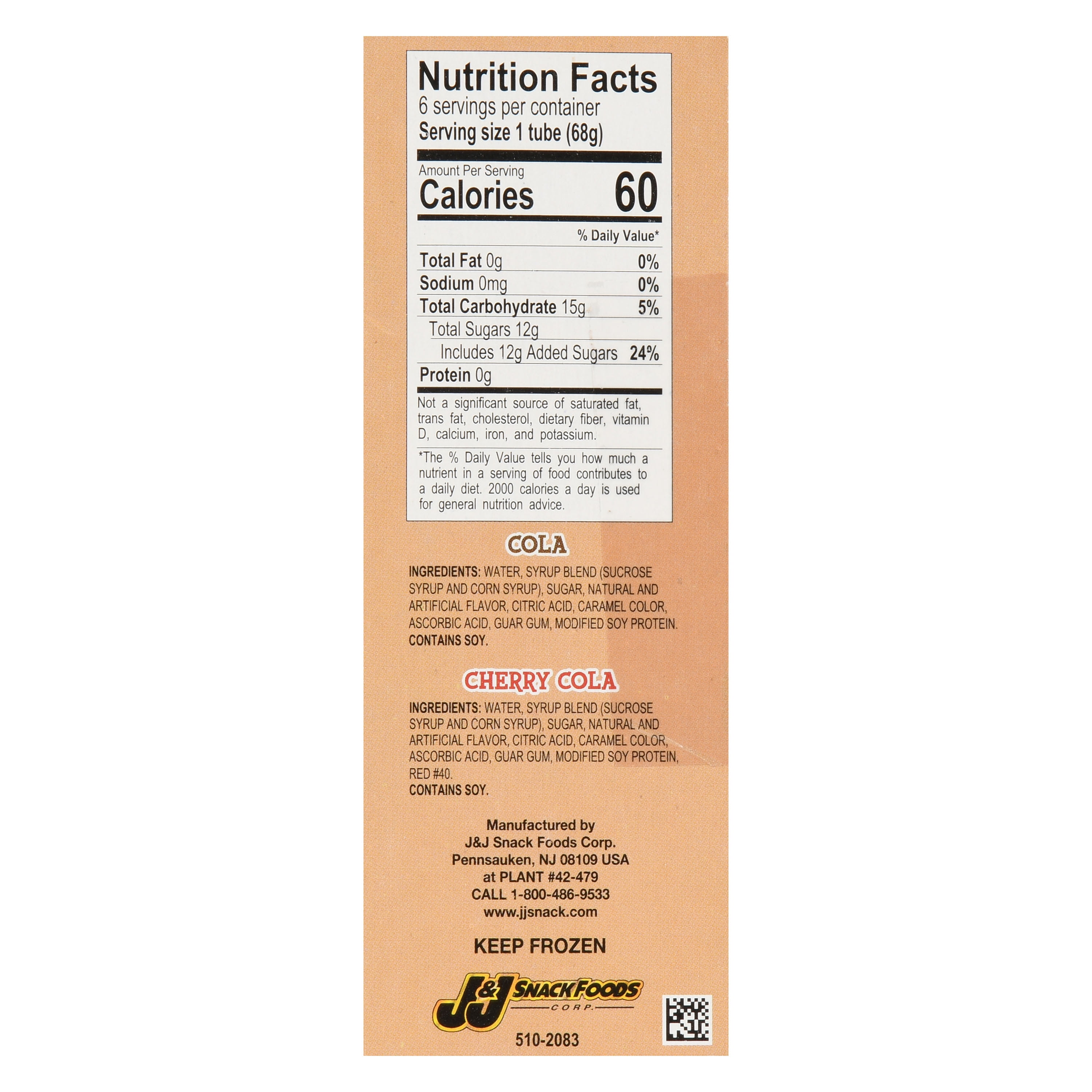 ICEE Cola & Cherry Cola Tubes, 18 oz, 6 Count (Frozen)