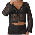 thumbnail image 2 of Qzwdhjm Crochet Cardigans for Women Hollow Out Cropped Swimsuits Coverups Long Sleeve Open Front Beach Cover Up Lighweight Trendy Beachwear Cardigan, 2 of 6