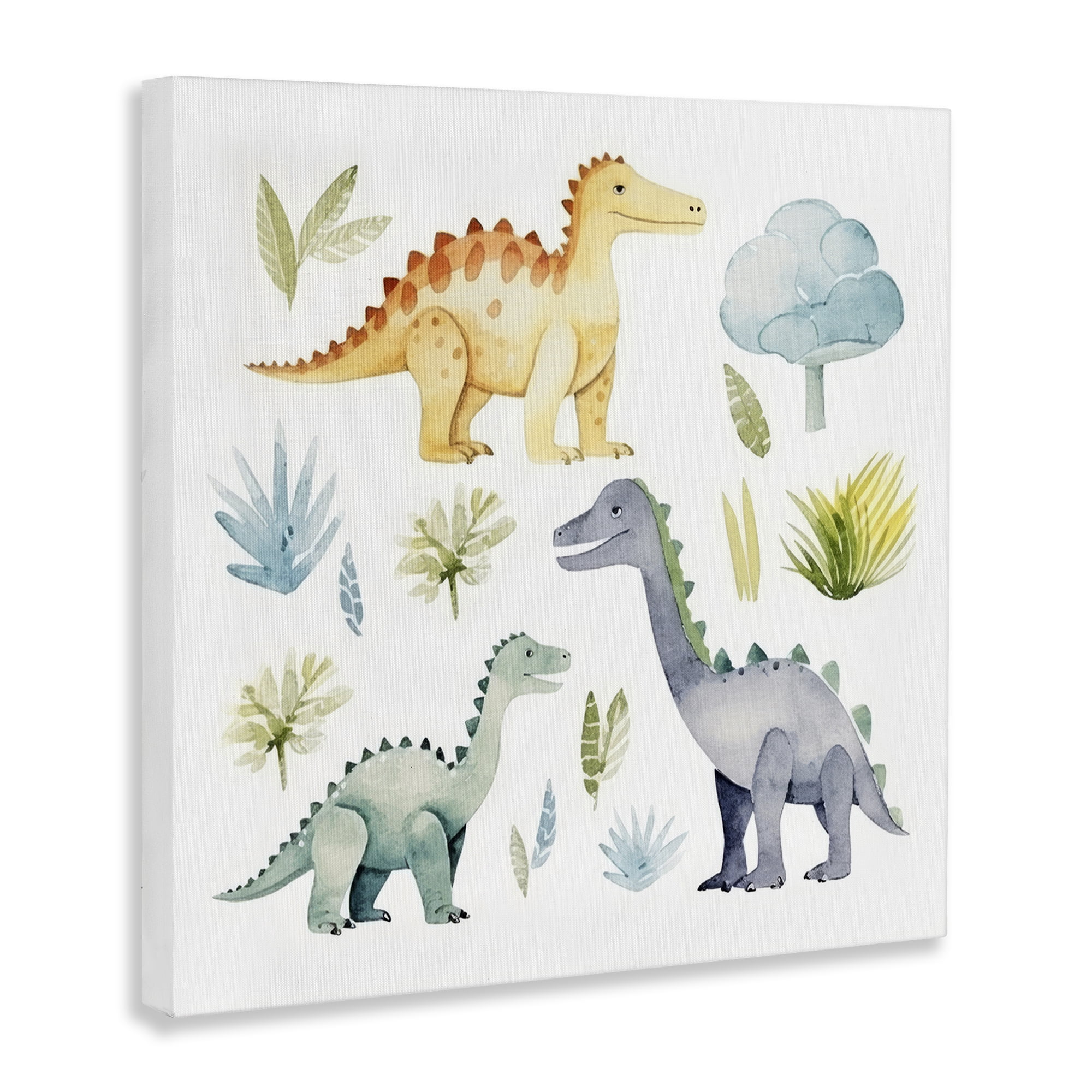Stupell Industries Dino Wonderland Wonders Animals Painting Wrapped Canvas Art Print Wall Art, 17 x 17