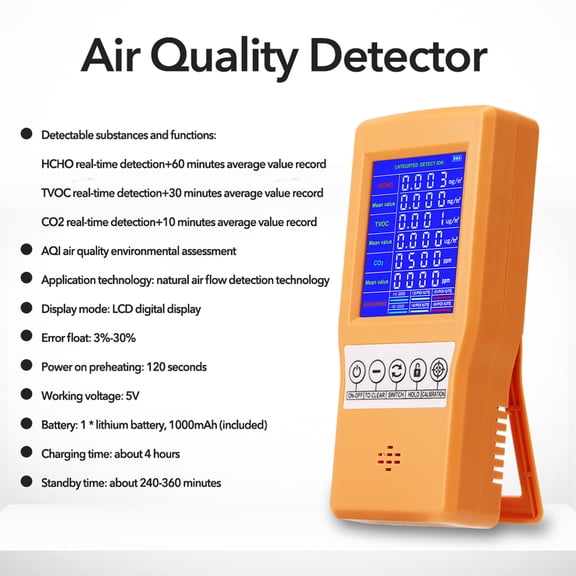 M Buder Multifunctional Air Quality Monitor HCHO TVOC CO2 Detector LCD Digital Display (14.8 x 7 cm / 5.8 x 2.8 inches)