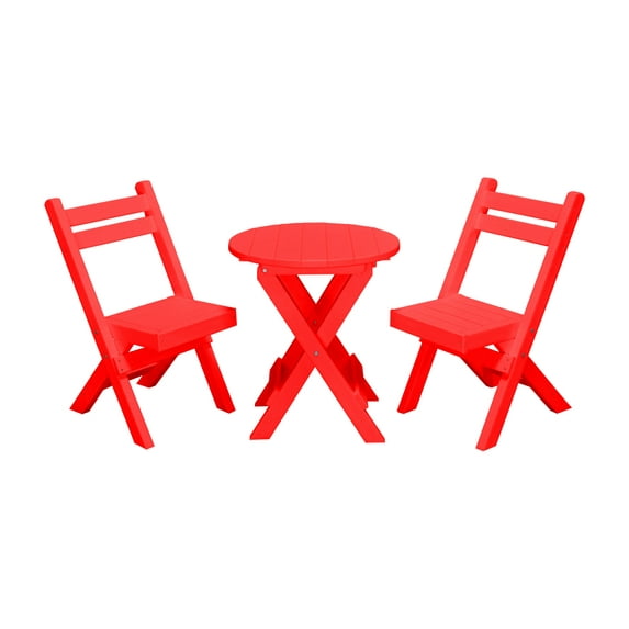 Coronado Round Folding Poly Lumber Bistro Set - Quick Ship - Bright Red Poly