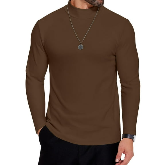COOFANDY Mens Mock Neck Shirts Fleece Long Sleeve Tops Basic Turtle Neck Shirts