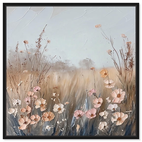 Nutmeg Flower Fusion Canvas Farmhouse Floral Art by Art Remedy, Black Frame, 12" x 12"