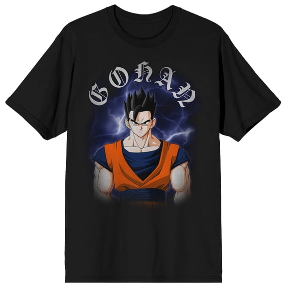 Bioworld Dragon Ball Z Gohan Gothic Lettering Men's Graphic Tee | Screen-Printed Character Art | Short Sleeve Crew Neck | Officially Licensed T-Shirt-Small