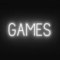SpellBrite GAMES LED Sign for Business. 21.7" x 6.3" White GAMES Sign Has Neon Sign Look With Energy Efficient LED Light Source. Visible from 500 Feet, 8 Animation Settings.