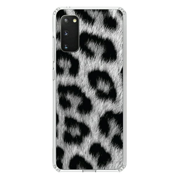 DistinctInk Clear Shockproof Hybrid Case for Galaxy S20 ULTRA / 5G (6.9" Screen) - TPU Bumper, Acrylic Back, Tempered Glass Screen Protector - Black White Snow Leopard Fur Print