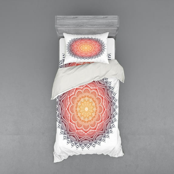 Ambesonne Geometric Bedding Set 3 Pcs, Mandala Orient Heart, Twin, Multicolor