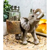 Ebros Savanna Calls Trumpeting Elephant And Shakers Holder Figurine Decor Set 5.75"L