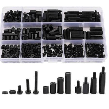 

DabuLiu 380PCS M3 Male Female Nylon Hex Spacer Standoffs Screws Nuts Assortment Kit Threaded Pillar PCB Motherboard (Black)