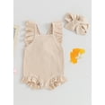 thumbnail image 3 of Yunliwuli Baby Girls Summer Casual Romper Flying Sleeve Solid Color Ruffle Romper with Headband, 3 of 10
