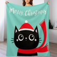 thumbnail image 2 of Merry Christmas Candy Cane Throw Blanket Soft Warm Black Cat Lightweight Flannel Plush Fuzzy Blankets Gift for Women Kids Boys Teens 50X60 in, 2 of 6