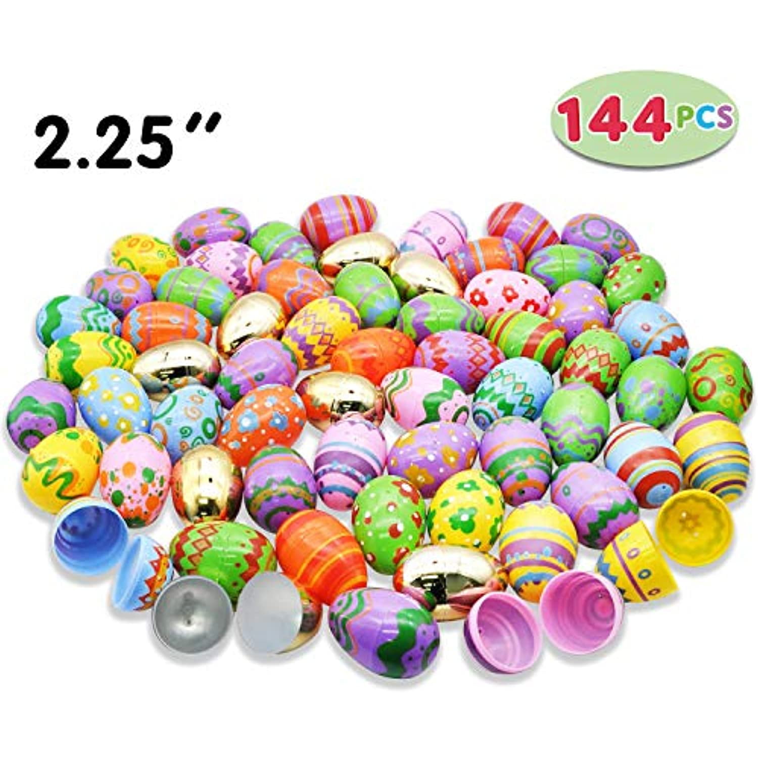 Best Place To Buy Easter Eggs In Bulk 144 Pcs Plastic Printed Bright Easter Eggs plus Golden eggs 2 3/8" Tall