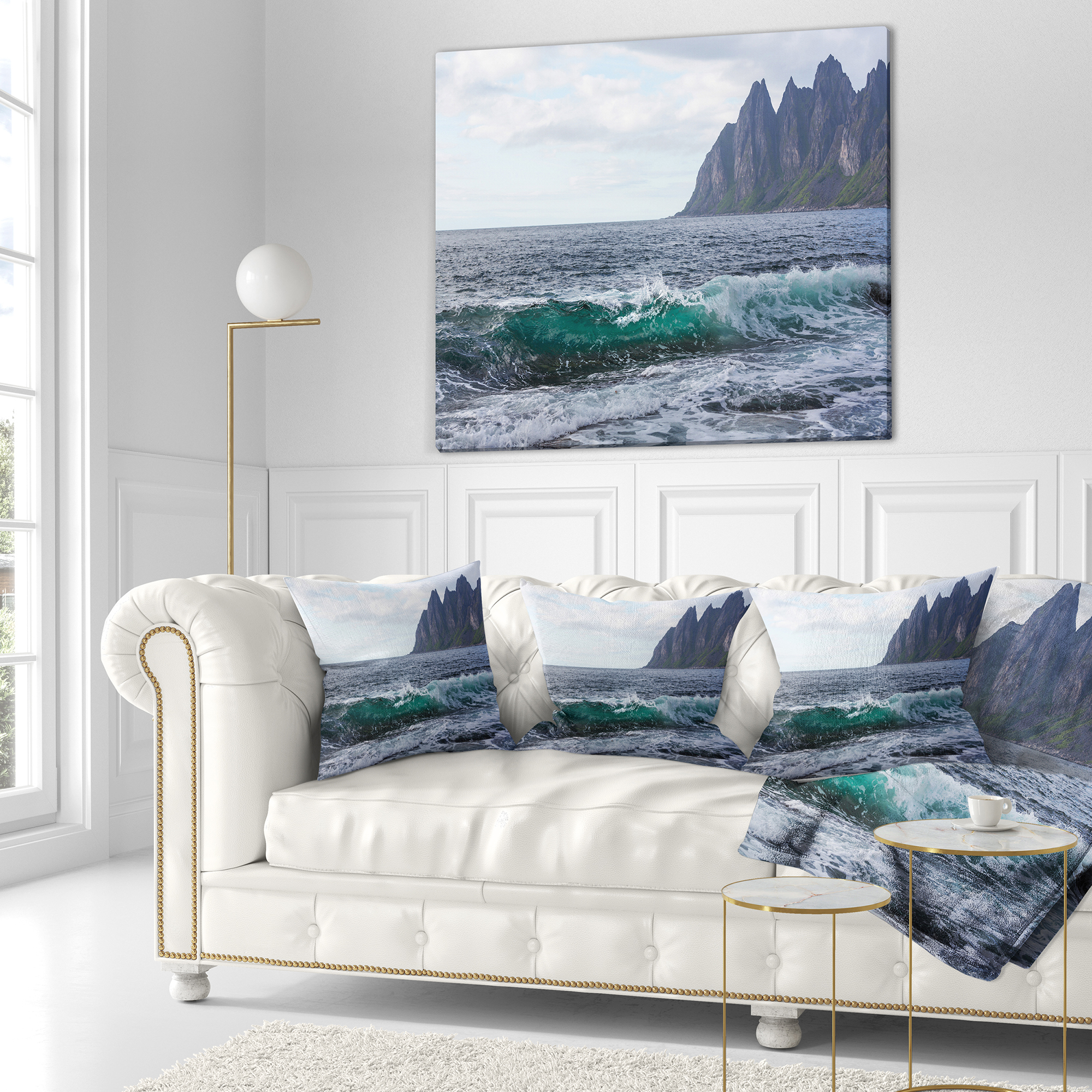 Designart Beautiful Lofoten Island Norway - Seashore Throw Pillow - 18x18