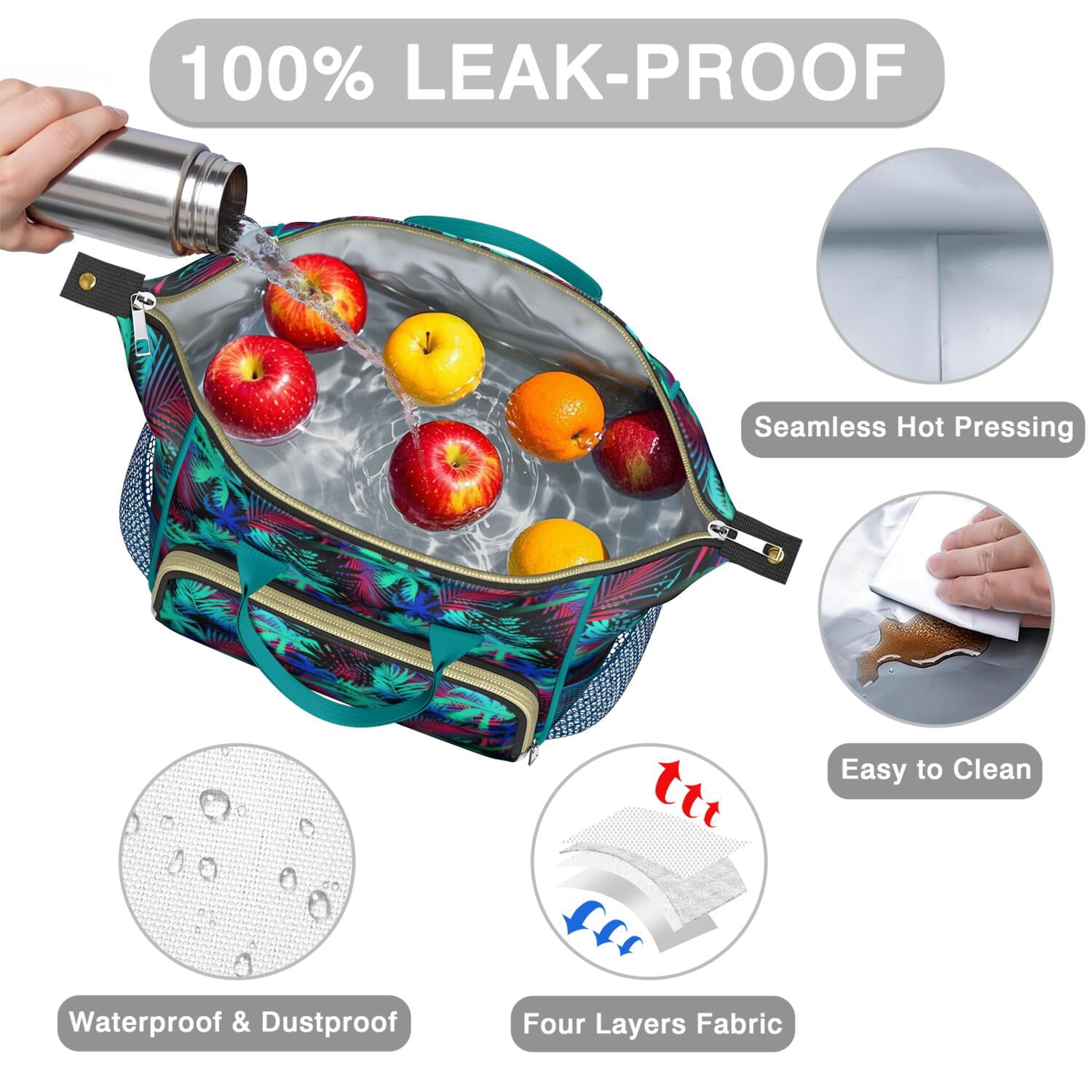 Hawaii Palm Tree Insulated Lunch Bag - Leakproof & Waterproof Thermal Tote for Outdoor, Gym, or Work, Boho Style Cooler with Multi-Pockets