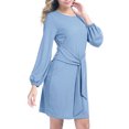 thumbnail image 3 of Vestido con cintura con lazo, manga larga tipo farol, cuello redondo corto, vestido con cintura con lazo, minivestido con manga larga tipo farol, estándares líderes en la industria, 3 of 6