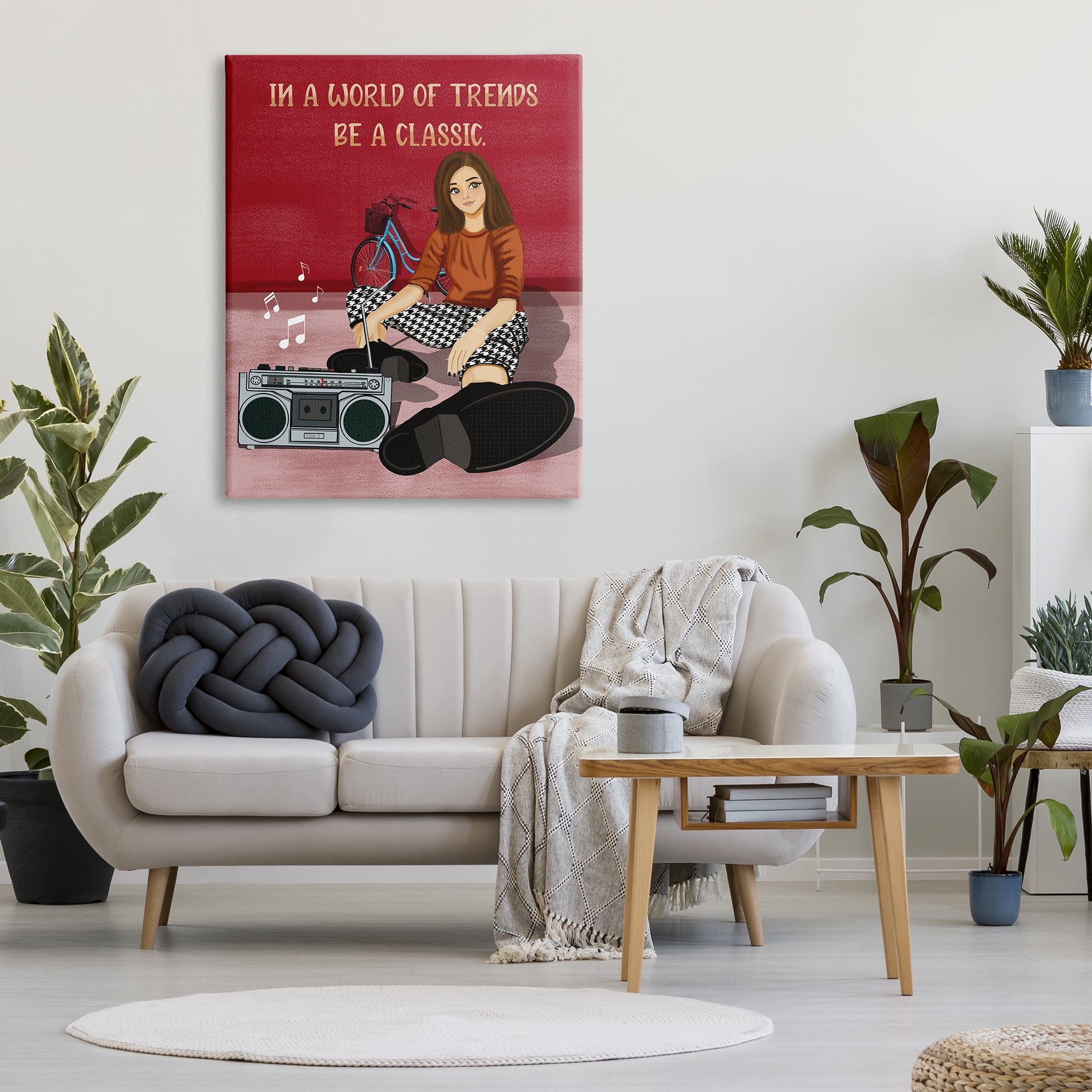 Stupell Industries Motivational Girl with Boombox Abstract Painting Gallery Wrapped Canvas Art Print Wall Art, 36 x 48