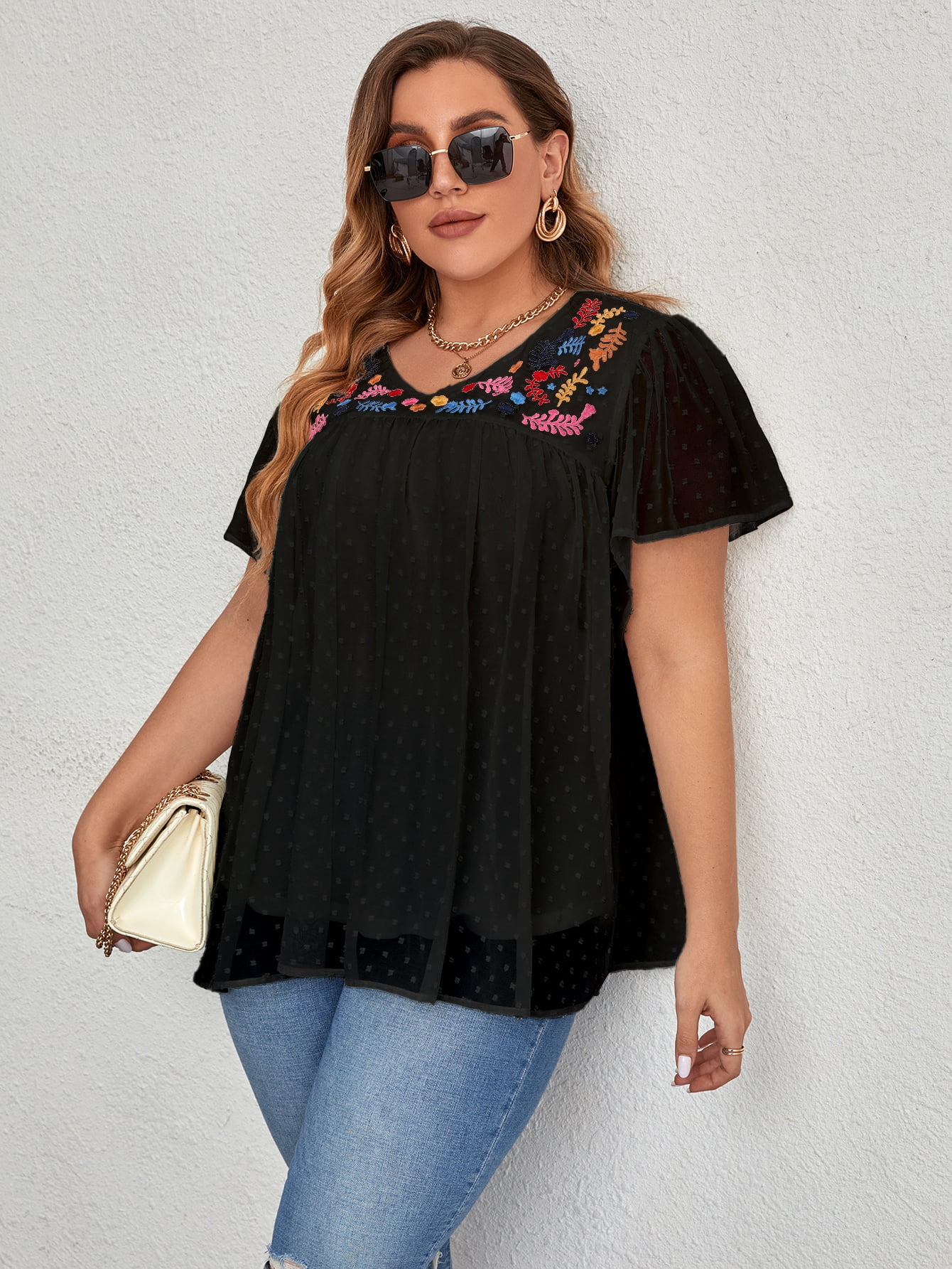 Plus Size Floral Embroidery 