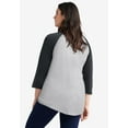 thumbnail image 2 of ellos Women's Plus Size Colorblock 3/4 Sleeve Tee - S, Heather Grey Black, 2 of 6