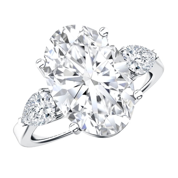 Rosec Jewels IGI Certified Lab Grown Diamond Oval Statement Engagement Ring 4 Carat - Big Diamond Ring for Women - E-VS1 Quality, 925 Sterling Silver, US 4.00