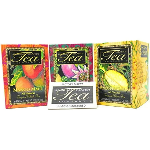 Hawaiian Islands Tea Company Tropical Tea Gift Set, 3 Boxes with 20 Tea Bags Each