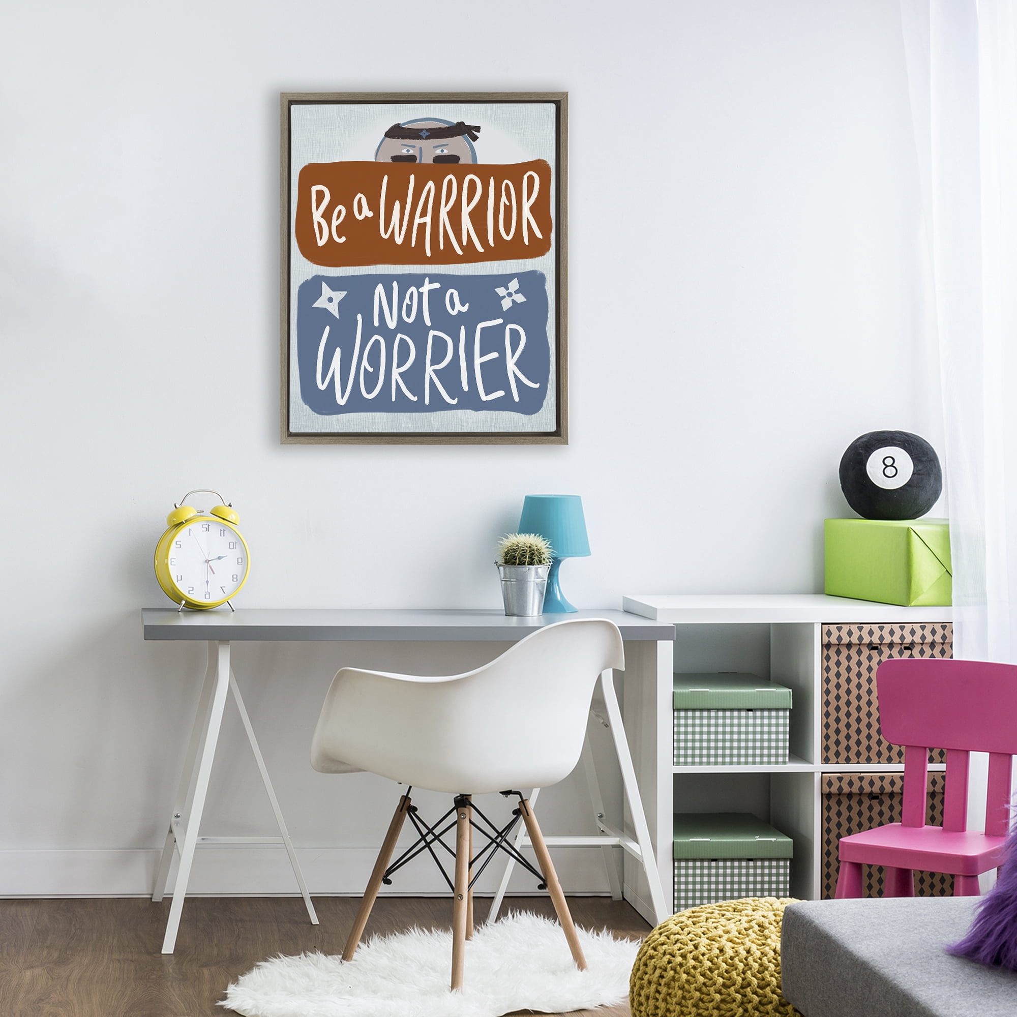 Stupell Industries Warrior Not Worrier Brown Framed Floater Canvas Wall Art, design by Connie Summers