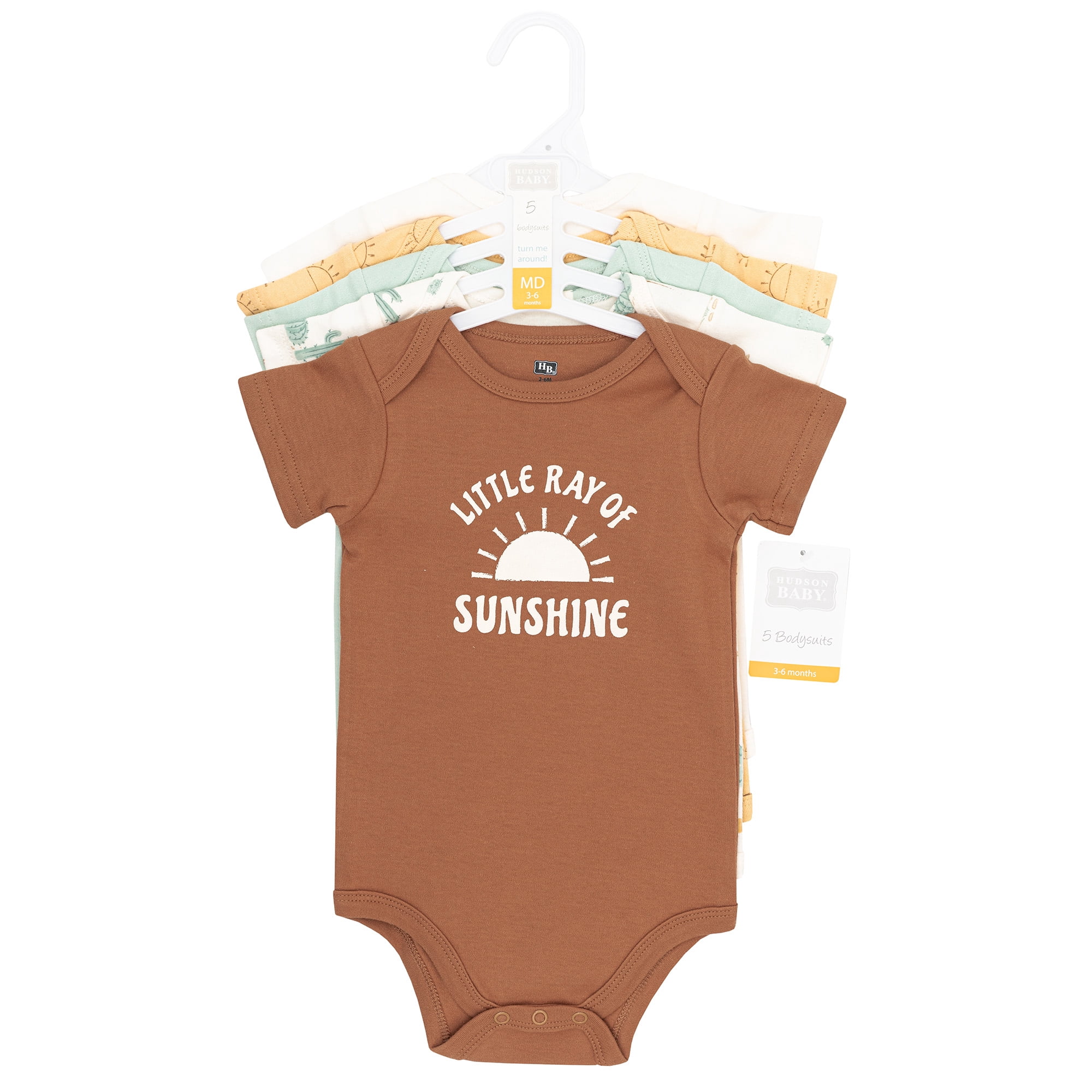 Hudson Baby Infant Boys Cotton Bodysuits 5-Pack, Desert Cactus, 9-12 Months