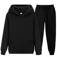 thumbnail image 3 of AINIYSBoys Girls 2 Piece Outfits Fleece Warm Kids Sweatsuit Solid Pullover Sweatshirt and Sweatpants Tracksuit Clothing Set with Pockets Black 3-4 Years, 3 of 5