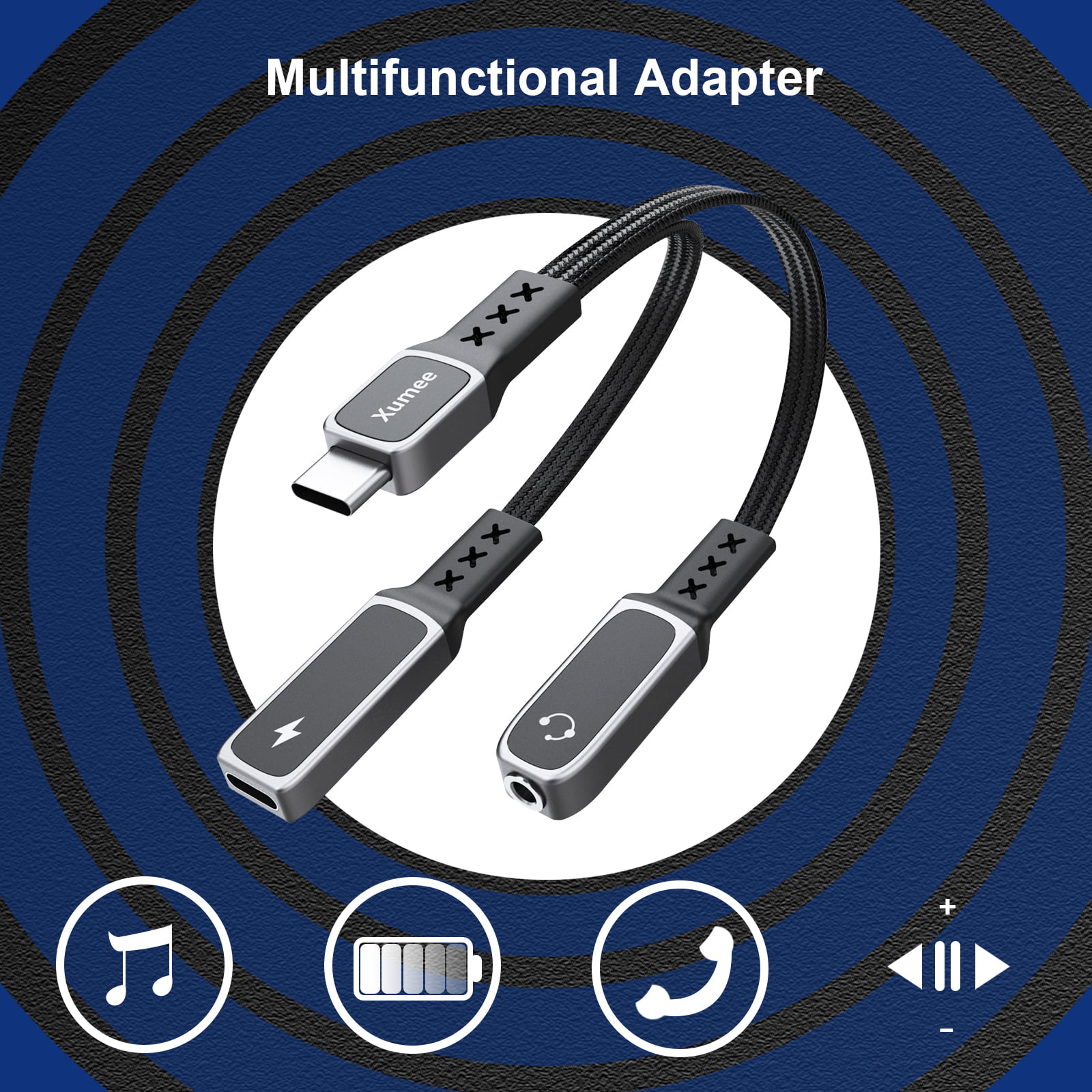 C to 3.5mm Audio Adapter and Charger,Xumee 2-in-1 USB-C splitter Aux and Charging, Type C Headphones Mic Jack Dongle with Pixel 5 4 XL, Galaxy S21 S20 S20+ Plus Note