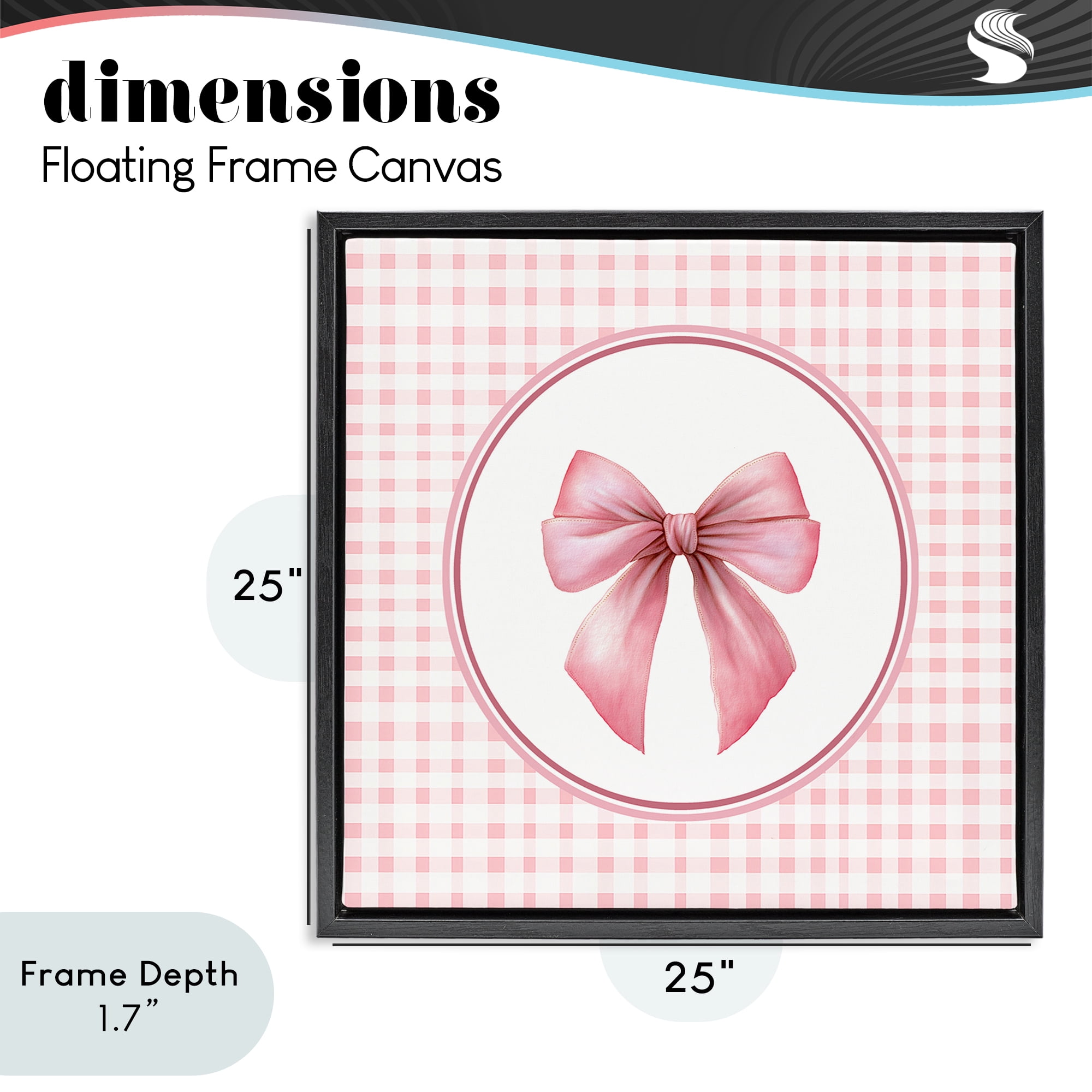 Stupell Industries Pink Bow with Circular Gingham Black Framed Floater Canvas Wall Art, design by Christine Simpson Art