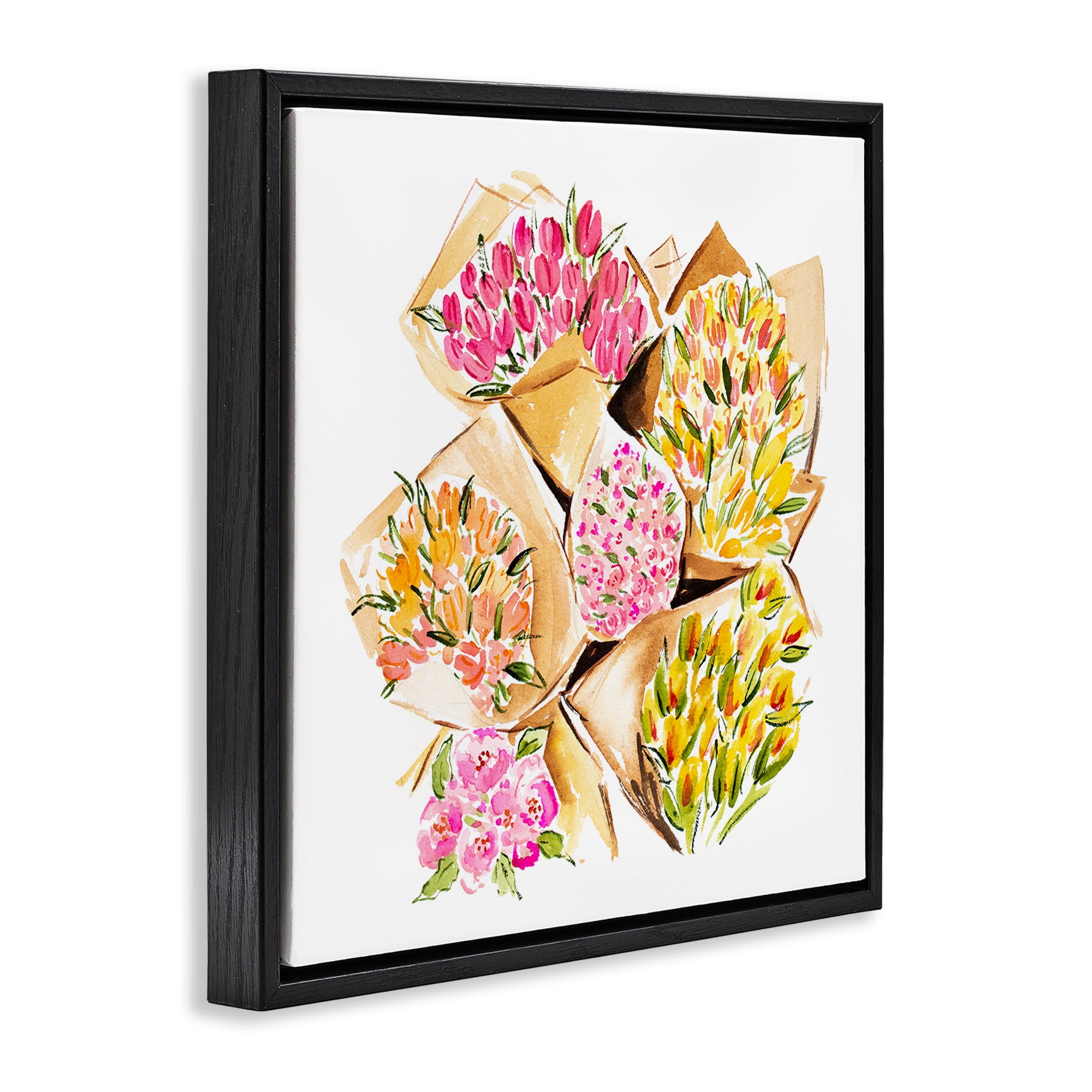 Stupell Industries Bundle of Bouquets Botanical & Floral Painting Black Floater Framed Art Print Wall Art, 25 x 25