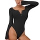 thumbnail image 5 of Body De Punto Con Cuello En V, Mono Informal De Manga Larga Suave Con Cierre A Presión Negro, A La Moda Para Mujeres Para Citas, 5 of 7