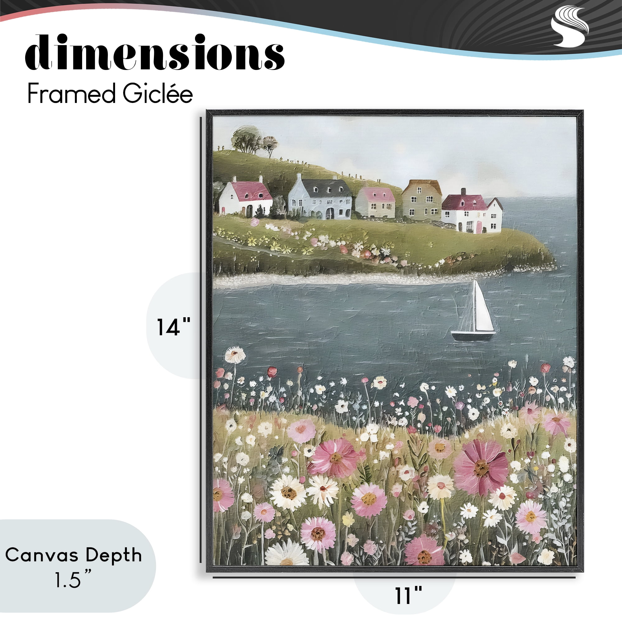 Stupell Industries Pink Meadow & Sailboats Black Framed Giclee Art, design by Riley B