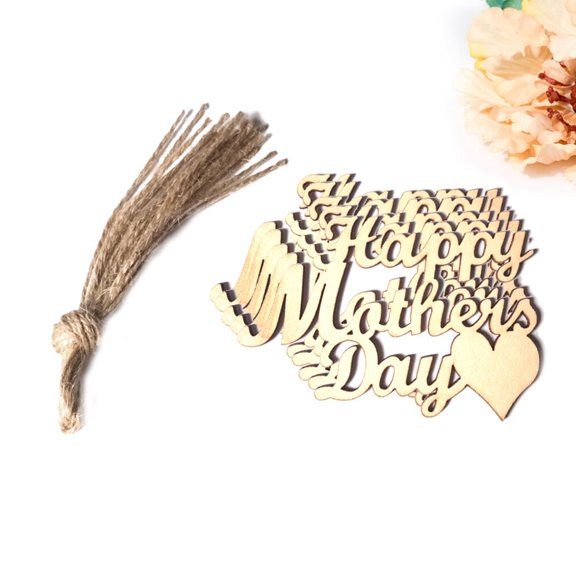 Raindrops Happy Mothers Day Hanging Ornament 10Pcs Wood Drop Beige 9.5x6.5x0.25in