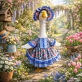 thumbnail image 4 of AZXY Spring Floral Porch Goose Outfit - Blue Gingham Dress with Matching Bonnet for 23" Lawn Goose Statue, Perfect for Easter & Outdoor Yard Decor, 4 of 6