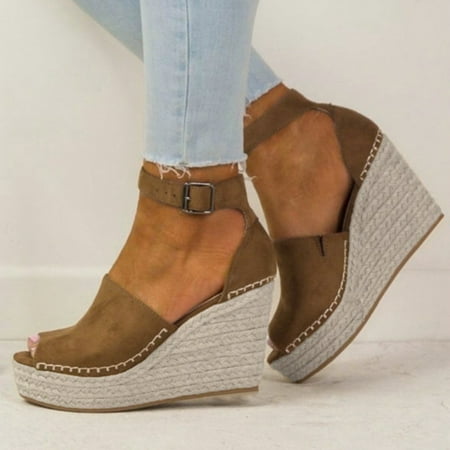 

Women Fashion Dull Polish Sewing Peep Toe Wedges Hasp Sandals Flatform Shoes BW