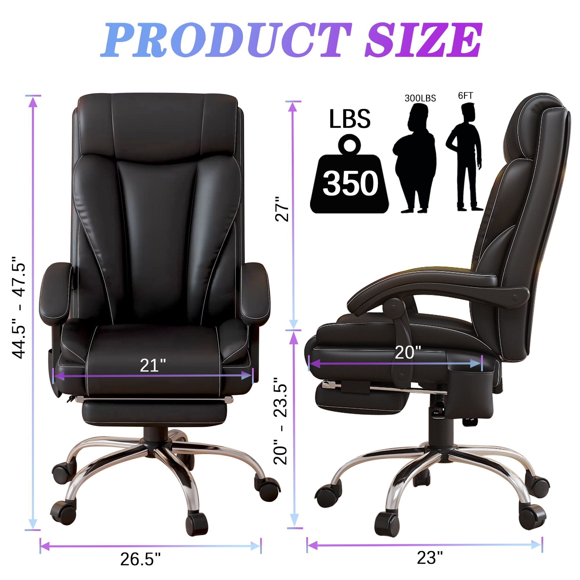 Massage Office Chair Big and Tall Desk Chairs with Wheels 350lb Comfortable Lumbar Support Computer Chair Ergonomic Executive High Back PU Leather Work Chair for Adults Women