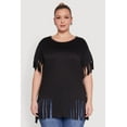 thumbnail image 2 of Womens Plus Size Fringe Sleeve Hem Tee, 2 of 5
