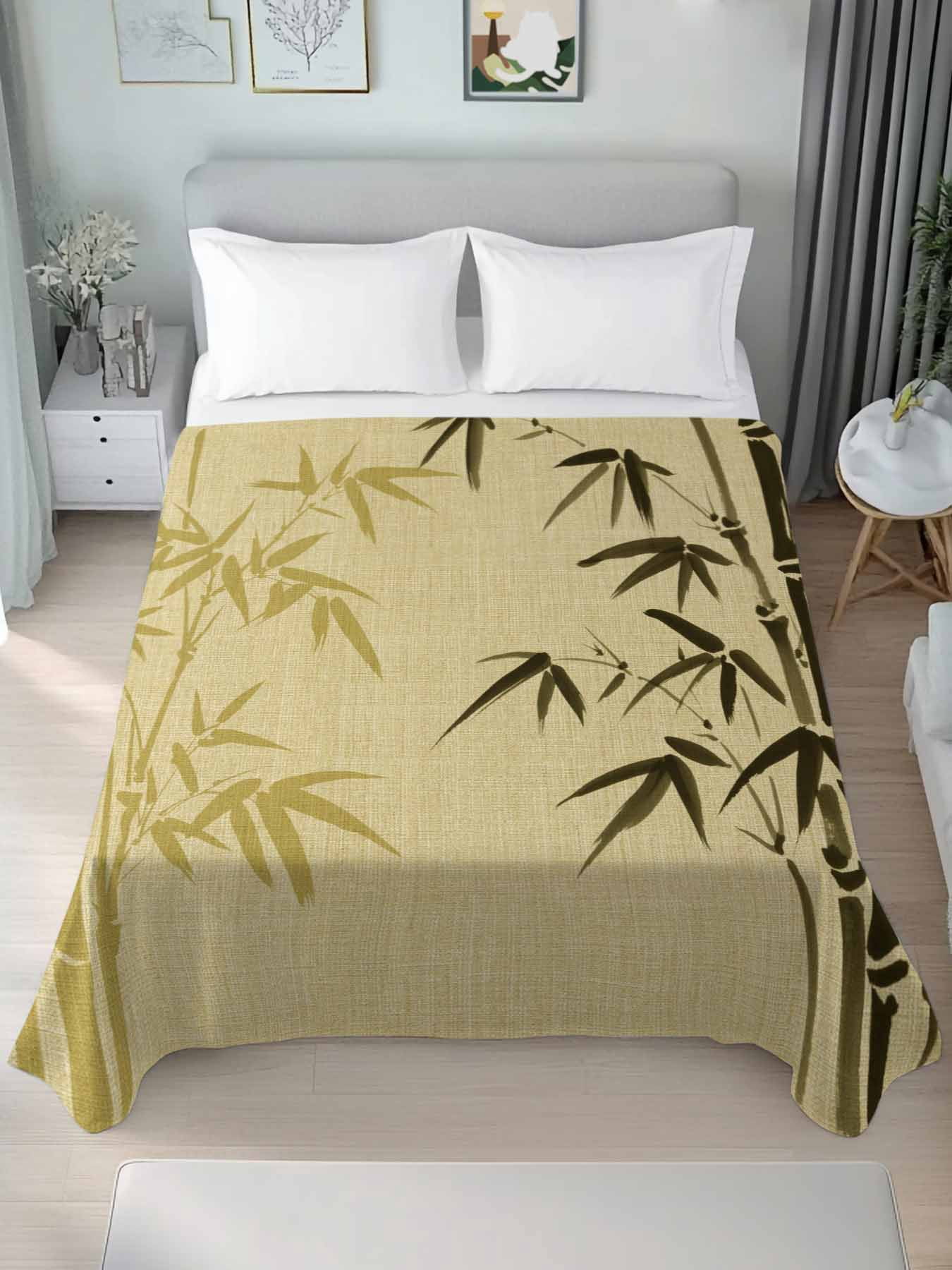 Queen Flat Sheet 90"x102", Vintage Bamboos Soft Lightweight Bedding Flat Sheets Only, Ink Painting Retro Art Rustic Brushed Microfiber Top Bed Sheet, Breathable StainResistant Bedsheets