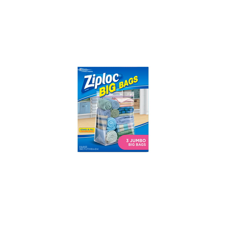 Ziploc Storage Bags, Double Zipper Seal & Expandable Bottom, Jumbo, 3 Count, Big Bag Pack of 2, Size: .002-Pack 3 Count