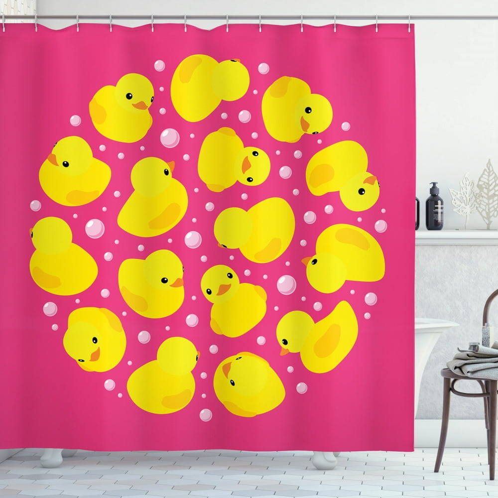 Rubber Duck Shower Curtain, Fun Baby Duckies Circle Artsy Pattern Kids ...