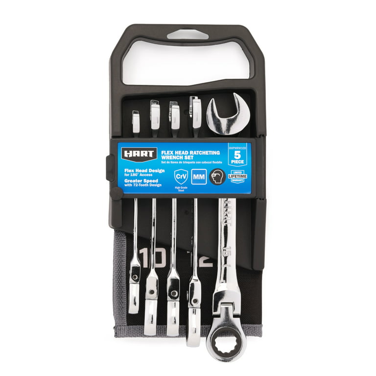 HART 5-Piece Flex Head Ratcheting Wrench Set, Metric Wrenches