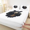 thumbnail image 4 of Castle Fairy Wildlife Bear Queen Sheets 4 Pieces,Jungle Animal Queen Sheet Sets,Black Gold Cream,1 Fitted Sheet, 1 Flat Sheet and 2 Pillowcases, 4 of 6