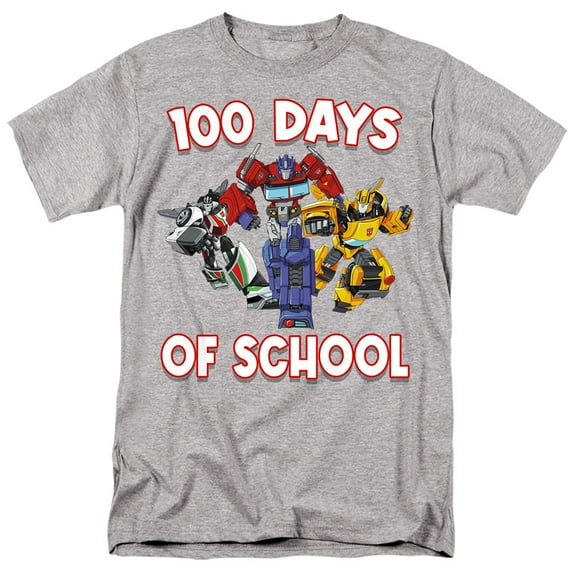 Transformers 100 Days of School Unisex Adult T Shirt, Athletic Heather, Large