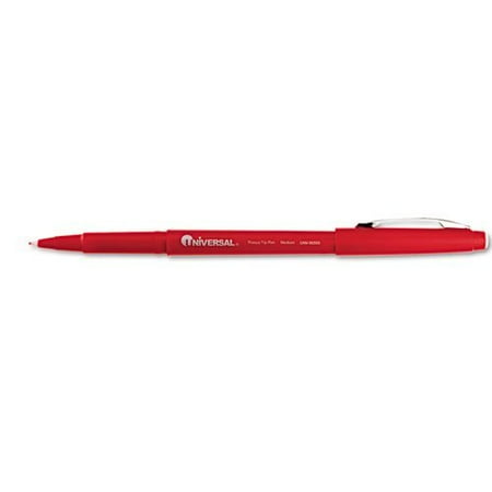 Roller Ball Porous Tip Stick Pen, Red Ink, Medium, Dozen