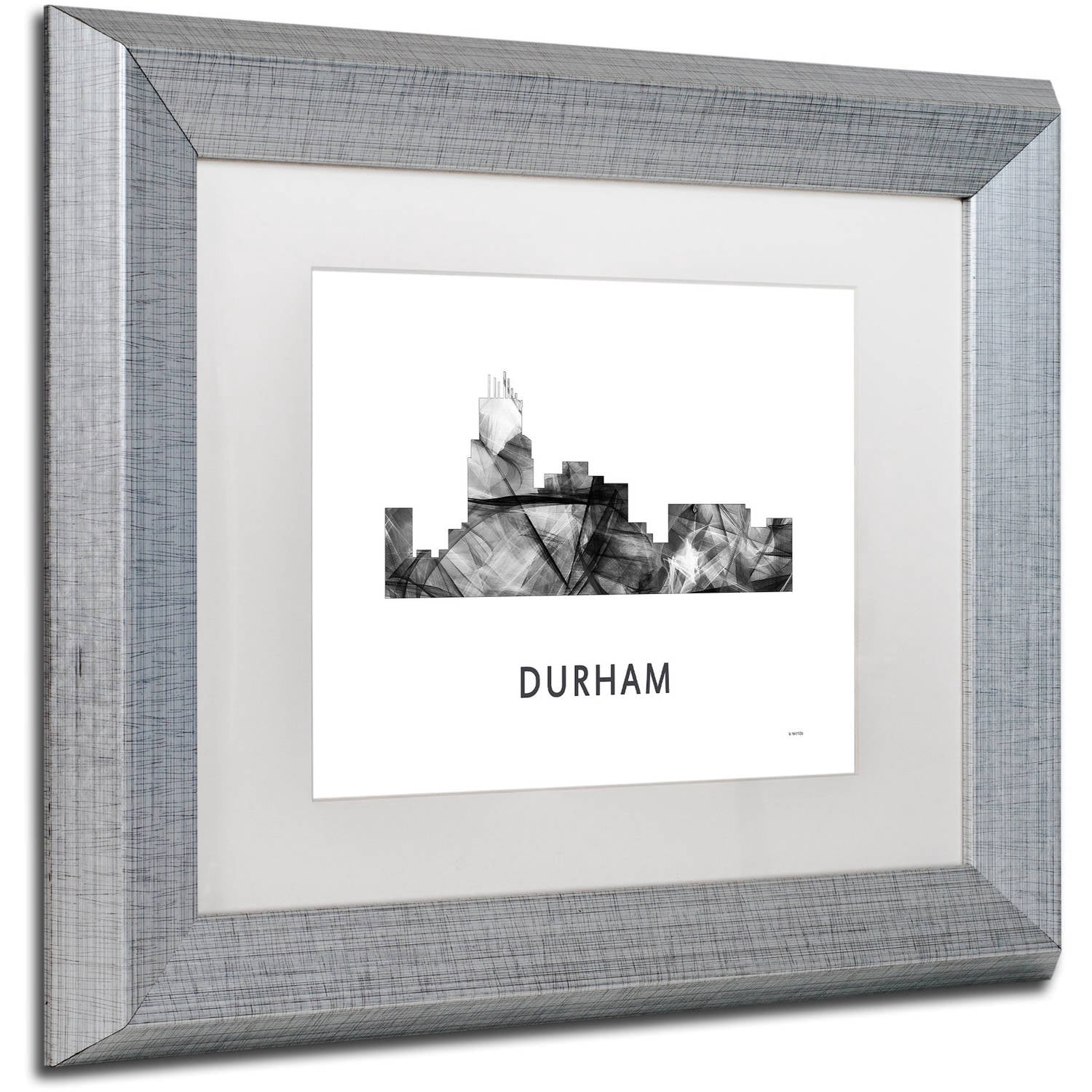 Trademark Fine Art 'Durham NC Skyline WB-BW' Canvas Art by Marlene Watson, White Matte, Silver Frame
