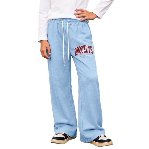 XEGLSBU Boys Pants Size 10-12 Short Boy's Letter Graphic Wide Leg Sweatpants Baggy Pants Athletic Track Sweat Pants Joggers Sky Blue Size 11-12 Years