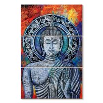 Elephant Stock Buddha Portrait Wall Art - Vertical Multi Panel Canvas - Living Room Wall Decor - People Multi Panel - Blue And Orange Decor - 32" x 50"