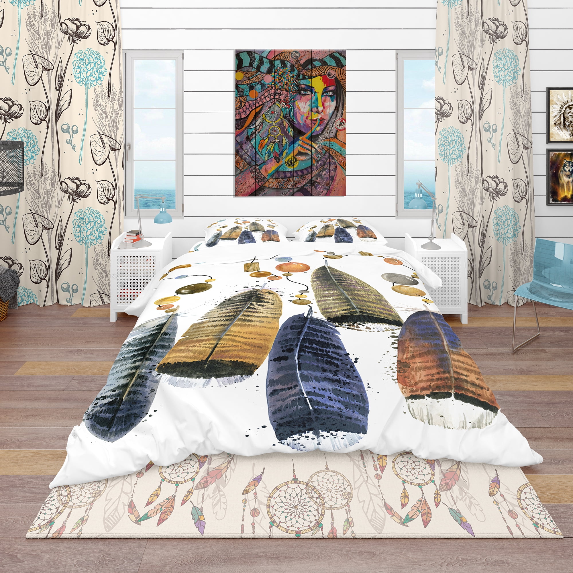 Designart 'Watercolor Feathers Set' Southwestern Duvet Cover Set