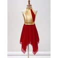 thumbnail image 2 of iiniim Kids Girls Halter Metallic Color Block Sleeveless Asymmetrical Praise Lyircal Dance Dress 6-16 Burgundy 8, 2 of 7